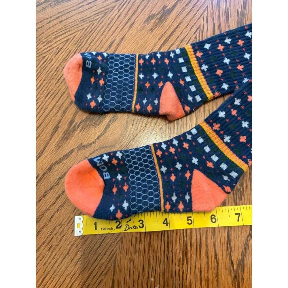 Bombas Calf Socks Kids Small Navy Blue Orange Fair Isle Geometric Honeycomb